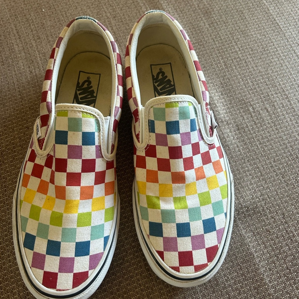 Rainbow Checkered Vans- Slip On Women’s Size9